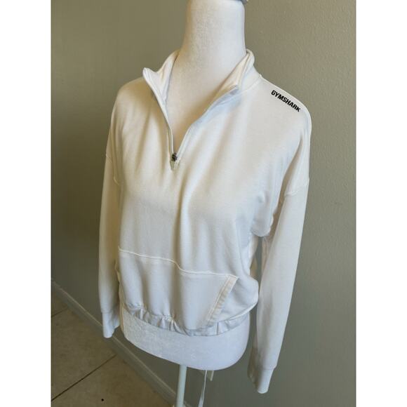 Gymshark Pullover White Sweatshirt Cropped Front Pocket 1/2 Zip Comfy Soft Gym L - Picture 13 of 14